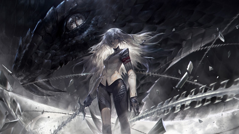 dragon, white hair, Pixiv Fantasia, women, fantasy art, 1080P, alcd, gray, sword