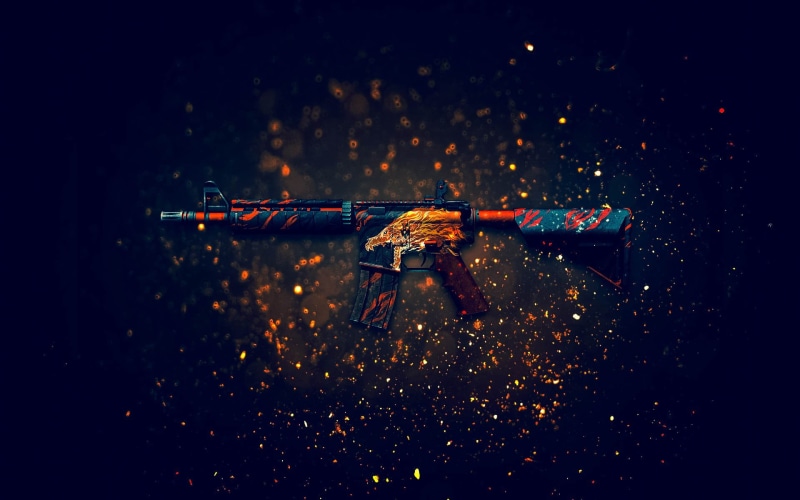 assault, blue, Counter-Strike: Global Offensive, rifle, wet, flying, mode of transportation, 1080P, art, outdoors, illuminated, no people, airplane, nature