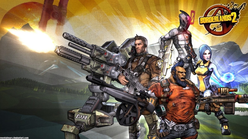 Borderlands 2, holding, army soldier, men, indoors, people, male likeness, video games, war, armed forces, representation, adult, weapon, gun, machine gun