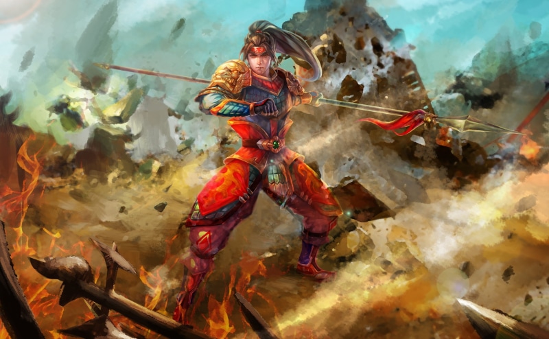 spear, 4K, people, women, Other Games, traditional festival, conceptart, Zhao Yun, day, Fantasy, Arcade, motion, multi colored, front view, outdoors, Knights of Valour