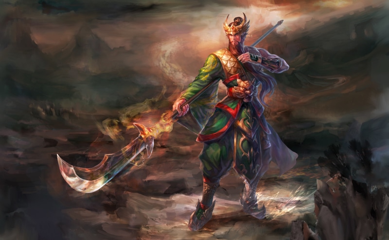 holding, adult, videogame, men, clothing, Painting, yu, Knights of Valour, Digital, Guan Yu, conceptart, Arcade, Games, guan, performance, Fantasy, stage