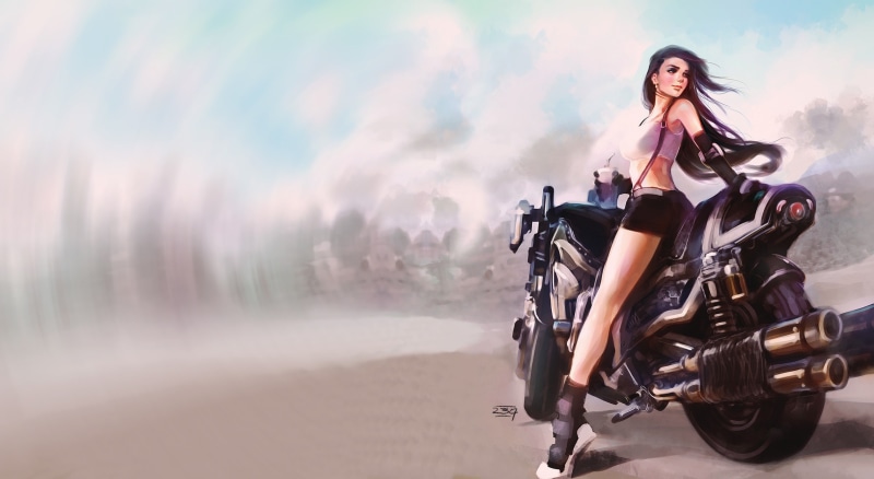 Final fantasy 7, road, 1080P, Children coming, the wind, Tifa Lockhart, the game, girl, Typhoid Rockphoto, art, Final Fantasy VII, bike