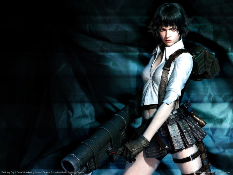 fashion, women, bangs, Devil May Cry, Lady (Devil May Cry), beauty, clothing, poster, casual clothing, online, leather, indoors, front view, three quarter length