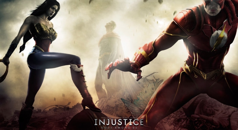 wonder woman, woman, netherrealm studios, playing, anger, cloud - sky, 2013, adult, superman, sport, jumping, poster, group of people, young adult, conquering adversity