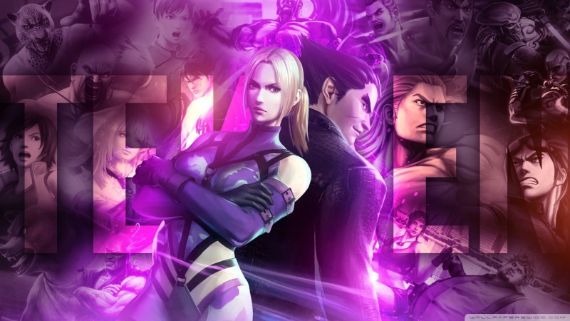 nightclub, video games, digital composite, Tekken, waist up, dark hair, females, adult, young adult, 1080P, hairstyle, nightlife, hair, Jin Kazama, night
