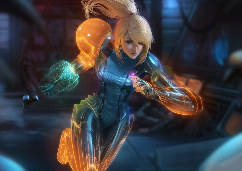 Blonde, Metroid: Other M, Video Game, Girl, Samus Aran, Glow, 1080P, Bodysuit