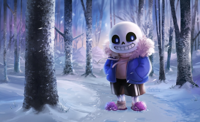 hoodie, sans, Background, Fanart, Cute, extreme weather, cold temperature, representation, one person, Tree, clothing, Forest, snowdin, purple, plant, full length