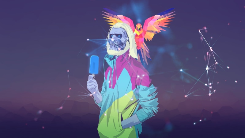 portrait, adult, The Others, illustration, one Person, party - Social Event, males, fun, blue, parrot, popsicle, vector, jacket, 1080P, smiling, holding