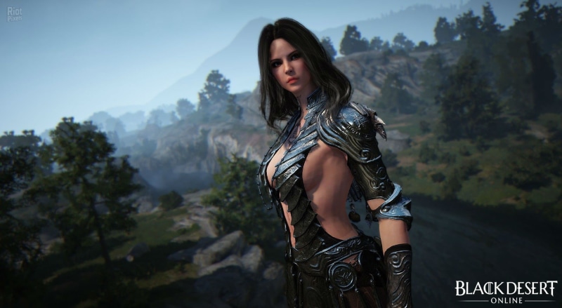 nature, black, hairstyle, 720P, rpg, mountain, outdoors, three quarter length, clothing, hair, mmo, one person, fashion, beautiful woman, leisure activity