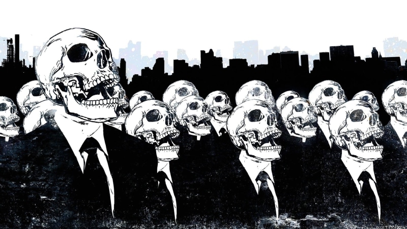 in a row, architecture, illustration, creativity, skyline, building, artwork, side by side, suits, representation, skeleton, sky, arts culture and entertainment