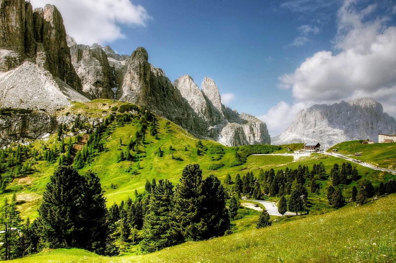 meadow, pine woodland, day, mountain range, hill, land, south tyrol, rock, mountains, daytime, hike, mountain hiking, italy, view, pine tree, plant, valgardena