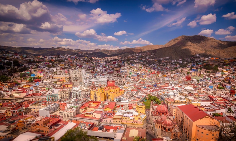 the sky, 2K, clouds, the city, landscape, mountains, home, the sun, Mexico, Guanajuato, the view from the top, panorama