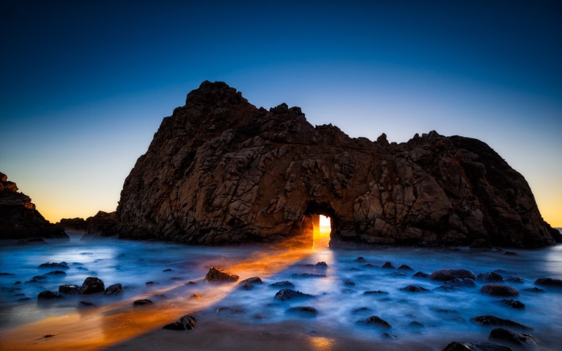 1080P, beach Pfeiffer, USА, Big Sur, California, CA, arch, the ocean, rock
