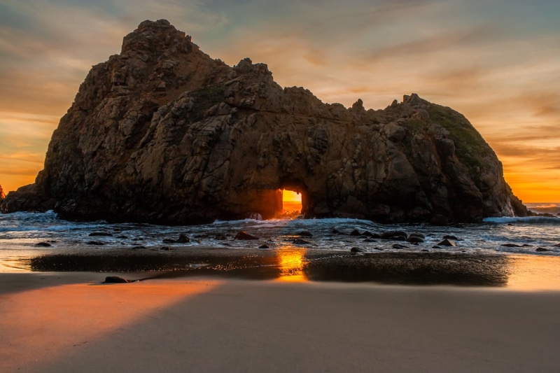 sun, California, USA, sur, shore, pfeifferbig, beach Pfeiffer Big Sur, 1080P, Sunset