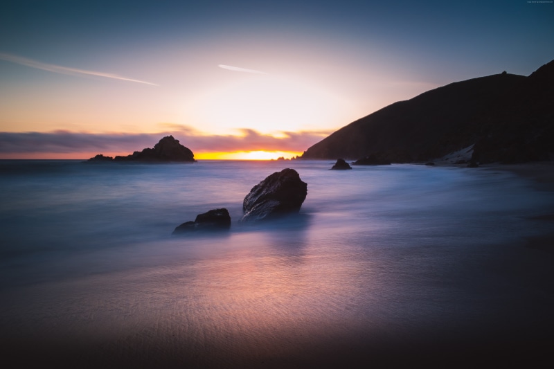 4K, Sunset, tourism, USA, travel, 4k, Best Beaches in the World, 5k, Big Sur, California, Pfeiffer Beach