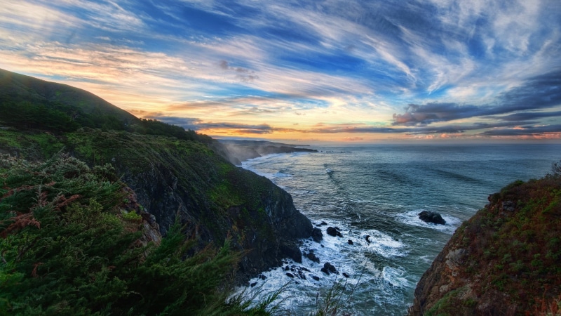 landscape, sunset, nature, 1080P, California, sea, coast, water, cliff, Big Sur
