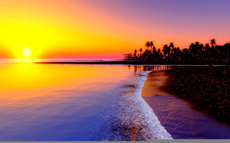 red, tranquil Scene, tranquility, yellow, tourist Resort, outdoors, summer, 1080P, tropical Climate, idyllic, no people, cloud - sky, island, sky, palm trees