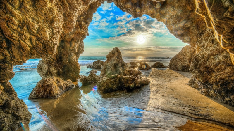cave, natural arch, united states, ocean, sea cave, el matador state beach, afternoon, 1080P, california, landscape, rock formation, cliff, sea, beach