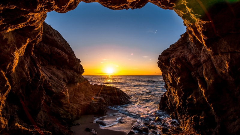 california, beach, land, sunset, el matador state beach, beauty in nature, malibu, rock - object, tranquil scene, outdoors, horizon, sunlight, nature, evening