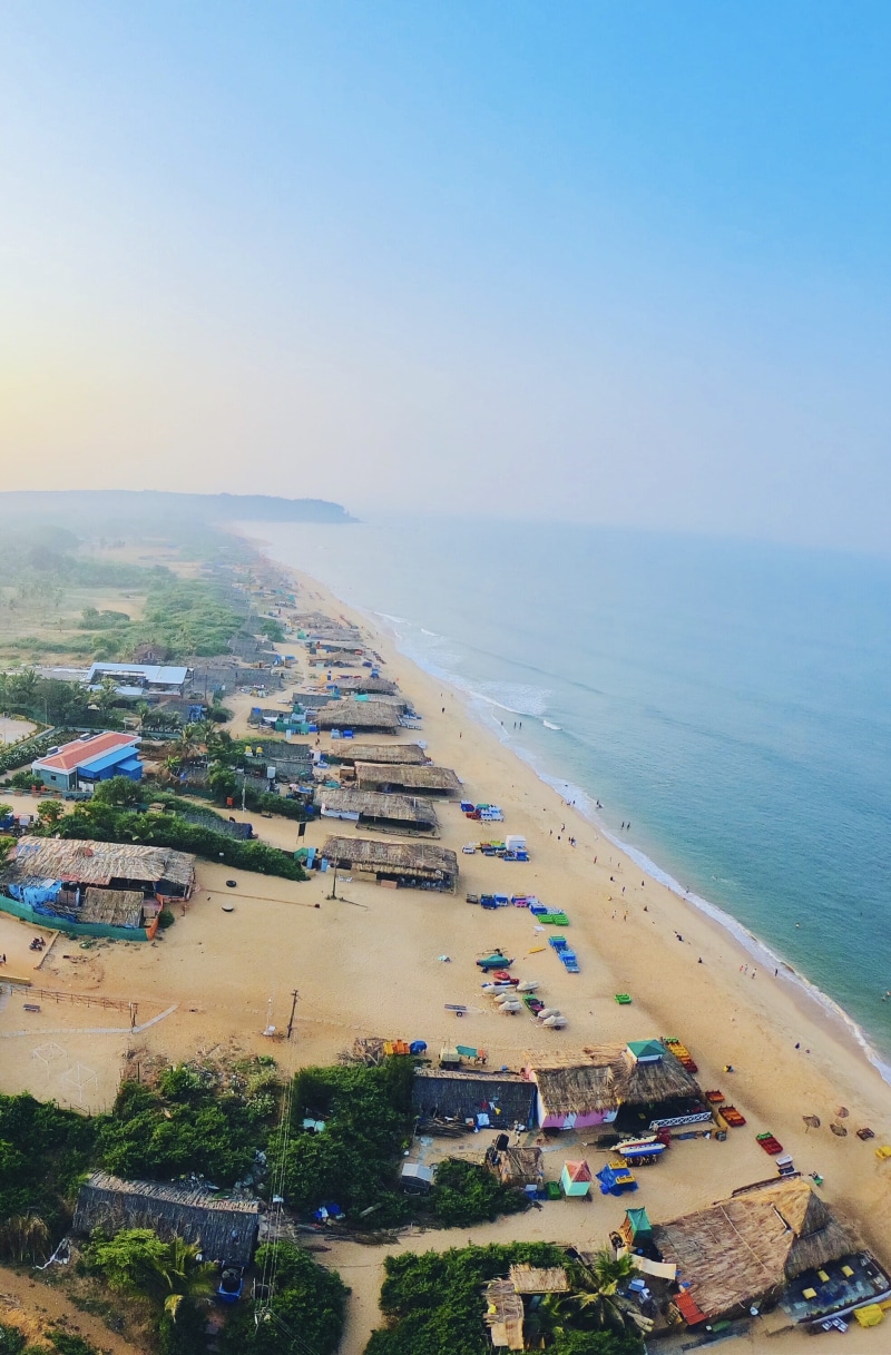 building exterior, beauty in nature, trave, drone, calangute, goa, no people, scenics - nature, sea, day, nature, water, beach, horizon, tranquil scene