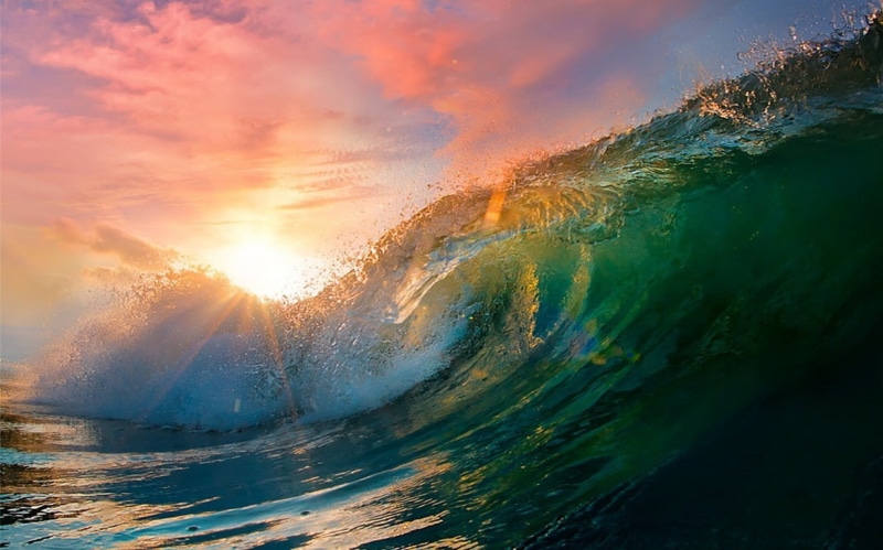 rays, waves, clouds, sun, water, landscape, sun rays, sunset, colorfulsea, 480P, nature, sea, ocean, colorful
