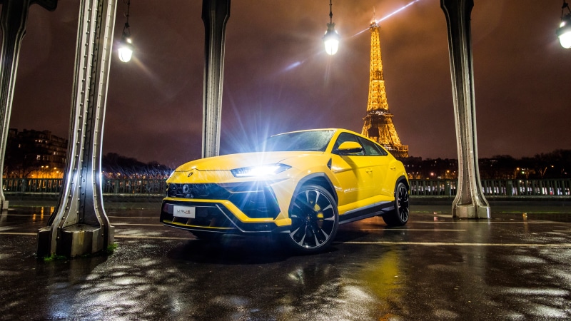 outdoors, car, architecture, land vehicle, motion, lighting equipment, transportation, 4K, mode of transportation, yellow, Luxury SUV, sport, light - natural phenomenon