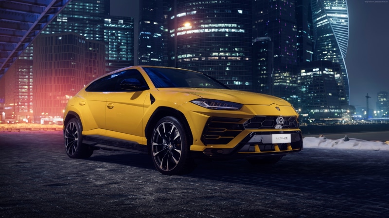 office building exterior, mode of transportation, yellow taxi, 4k, 4K, cityscape, skyscraper, 2018 Cars, motor vehicle, land vehicle, illuminated, built structure