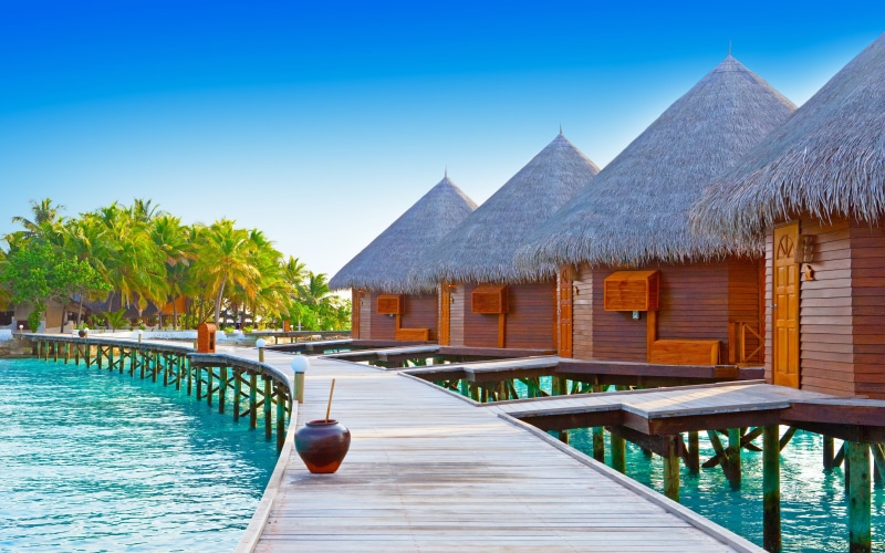 building, tropical climate, maldives, building exterior, built structure, no people, sea, water, architecture, wood - material, outdoors, swimming pool