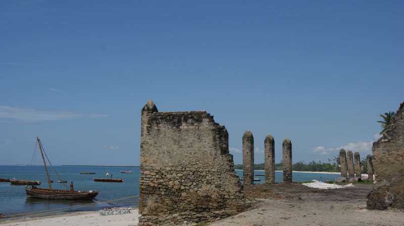 tropical, sea, scenics - nature, built structure, blue, indian, water, zanzibar, boat, history, boats, nautical vessel, tanzania, tranquility, architectural column