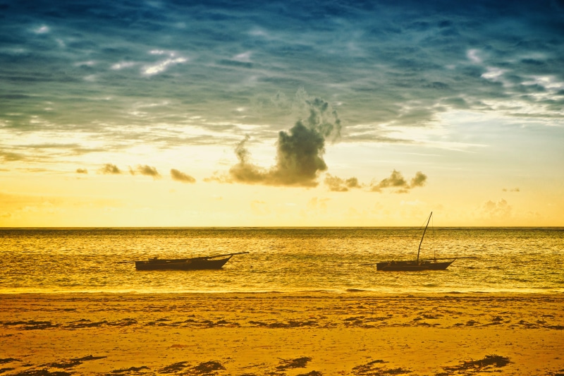view, tranquil scene, horizon over water, cloud - sky, scenics - nature, horizon, zanzibar, scuba, paradise, nautical vessel, tranquility, canoe, wood