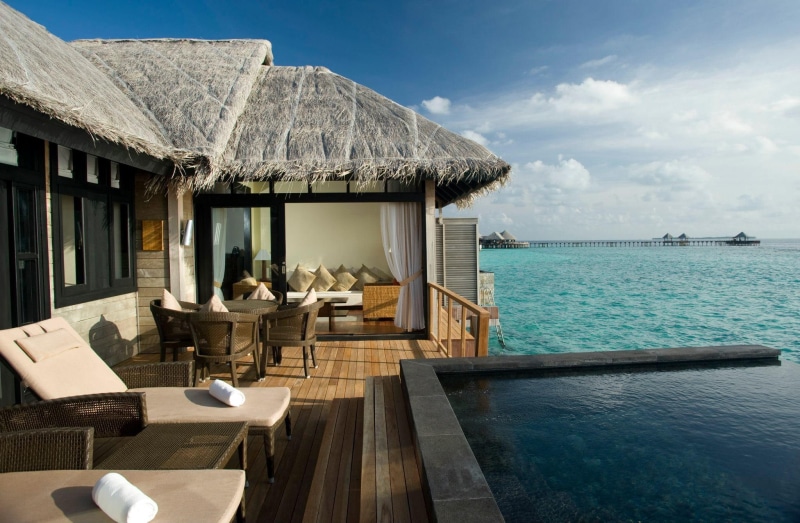resort, island, atoll, maldives, floor, bungalow, jacuzzi, dinette, grey, set, roof, tropical, lagoon, water bungalow, brown, paradise, wooden, 1080P