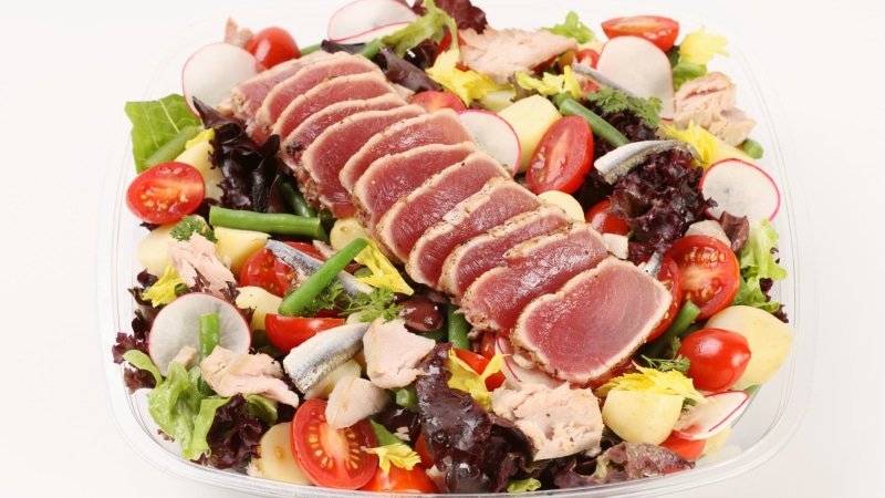lettuce, fish, salad, food, beans, radish, tuna, seafood, tomatoes, 4K