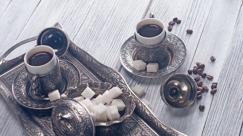 food, teaspoon, coffee, gray, tray, coffee - drink, tea cup, saucer, coffee cup, refreshment, still life, black, ceramic, tea, no people, high angle view