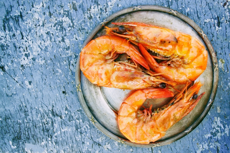 three, indoors, shrimps, close -up, high angle view, ready-to-eat, wellbeing, meal, table, bowl, top view, can, directly above, delicious, healthy eating