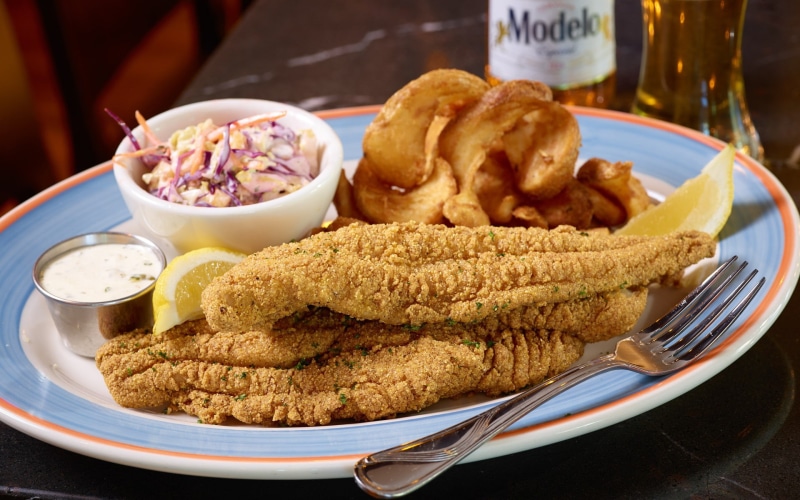 food, fork, closeup, fish, seafood, chips, lemons, 1080P, beer, coleslaw