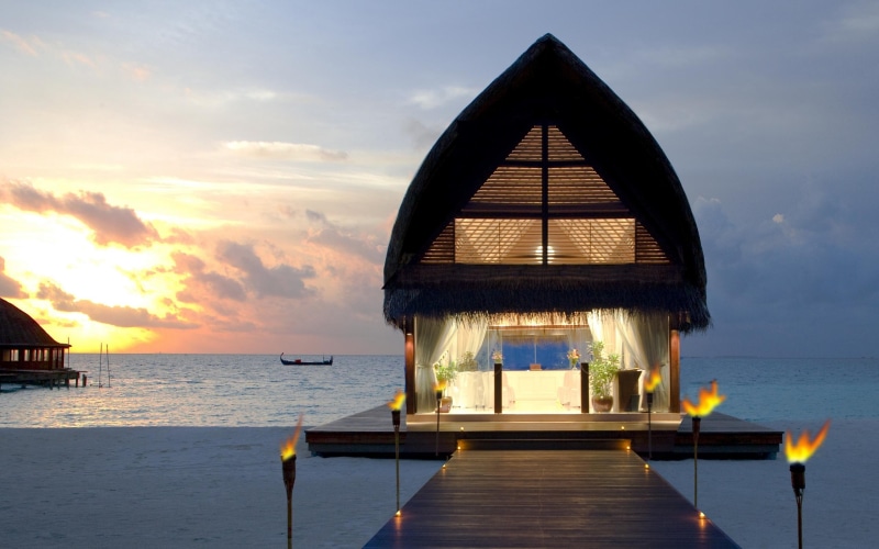 sand, framed, architecture, lovely, relax, sunset, wooden, beautiful, total, view, boat, 2K, brown, dock, peaceful, colorful, house, pagoda