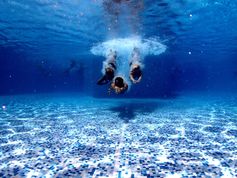 swim, three, sport, real people, scuba Diving, underwater Diving, action, sea, vacations, day, tropical Climate, water, Fun, swimming pool, underwater