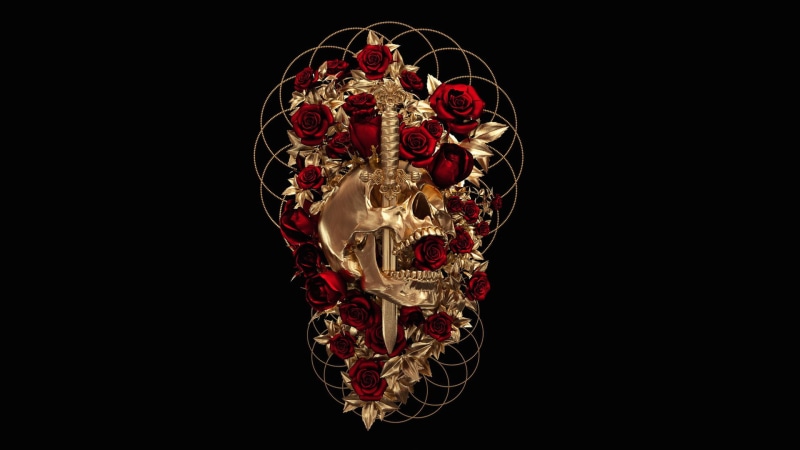 Apashe, Skull And Bones, 1080P, gold