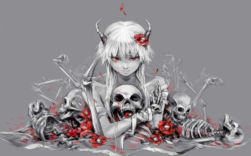 human skeleton, celebration, looking at camera, bone, silver colored, people, skeleton, fear, bones, gray, indoors, red, spooky, gray background, 1080P
