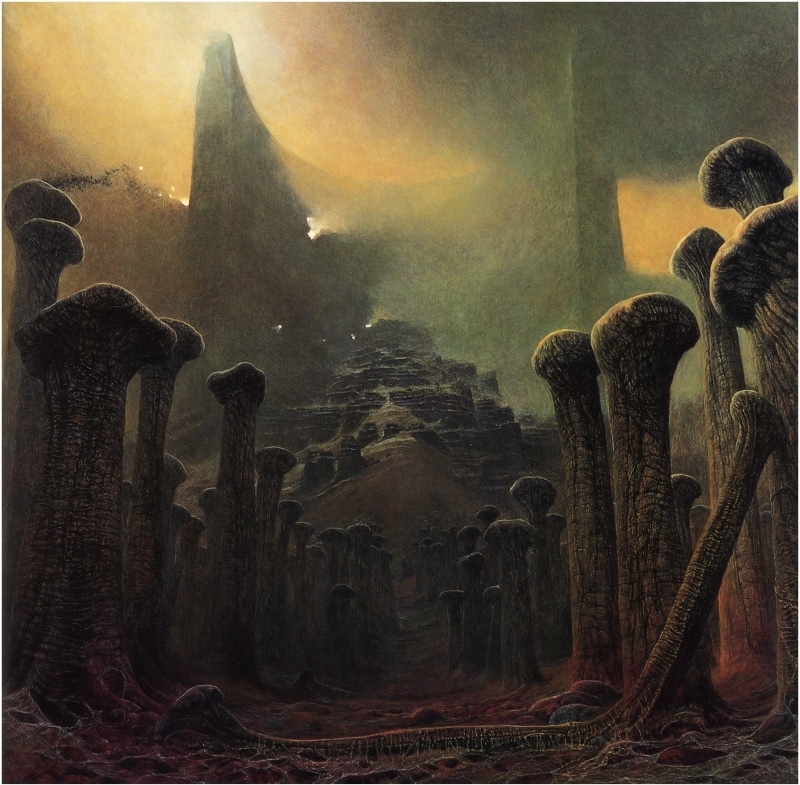 dark, ski, beksi, big, zdzis, big bones, aw, buildings, zdzisław beksiński, bones, 720P, artwork, scary