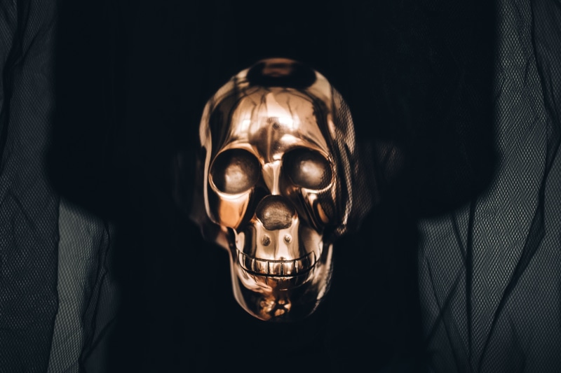 adults only, spooky, indoors, human Face, skull, human Skeleton, Halloween, death, dead Person, black background, communication, disguise, sign, 4K, one man only