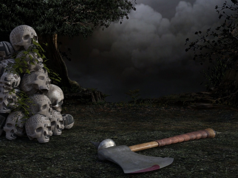 ominous, grave, spooky, brown, creepy, belief, dark, fantasy, nature, book cover, tombstone, horror, ax, axe, cemetery, male likeness, handled, 1080P