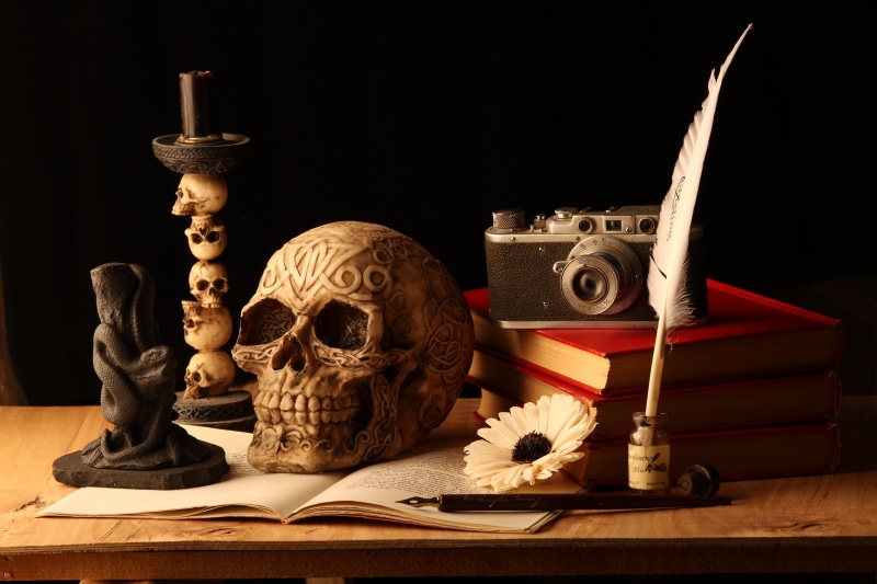 5K, old, table, wood - material, antique, publication, human skeleton, no people, skull, art and craft, human representation, hardcover book, literature