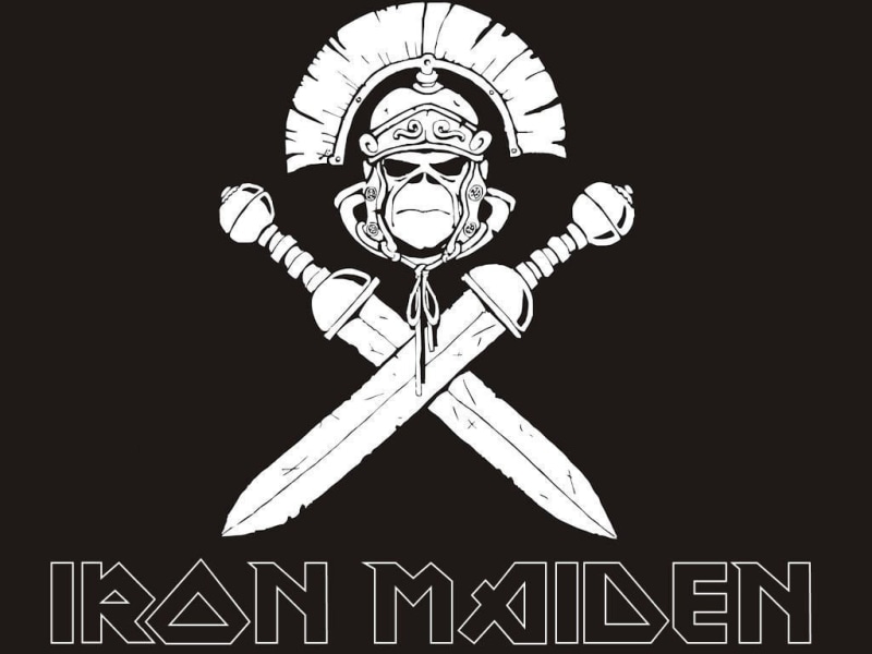 logo, iron, art and craft, copy space, 480P, skull, no people, black background, representation, indoors, night, black color, Iron Maiden, lighting equipment