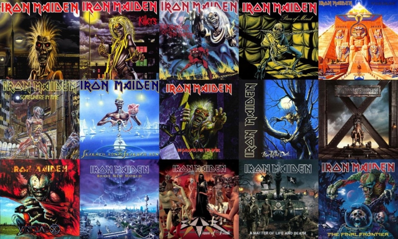 variation, case, multi colored, choice, lot, male likeness, Iron Maiden, 720P, creativity, no people, human representation, large group of objects, Band (Music)
