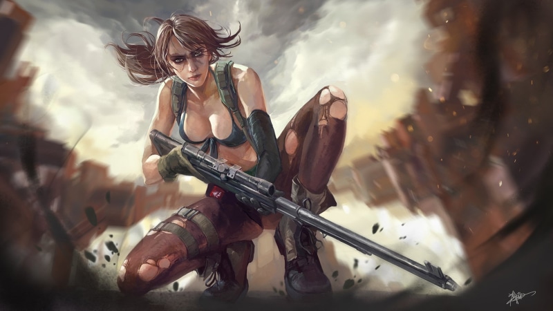musician, long hair, hair, Quiet (Metal Gear Solid), young women, musical instrument, adult, music, artist, 1080P, string instrument, arts culture and entertainment