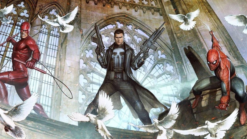 1080P, spiderman, spider-man, comics, daredevil, painting, punisher, spider, 1920x1080, man