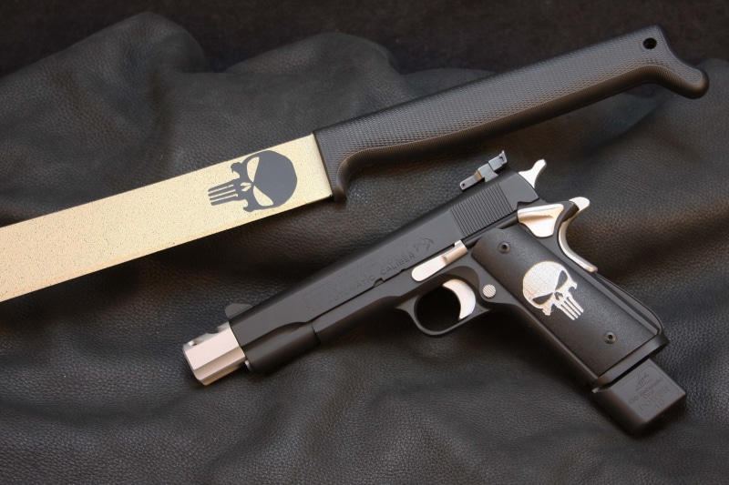 single Object, The Punisher, machete, custom weapons, compensator, protection, set, danger, .45, weapon, two objects, horse, foal, leather, conflict, handgun
