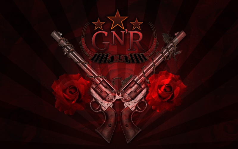 metal, cover, heavy, groups, 1080P, album, bands, hard, logo, guns, roses, weapons, pistols, rock, flowers