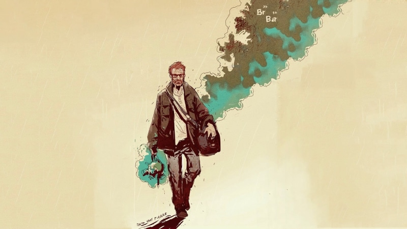 nature, human representation, paint, indoors, jacket, artwork, carrying, illustration, representation, copy space, man, stained, Breaking Bad, clothing